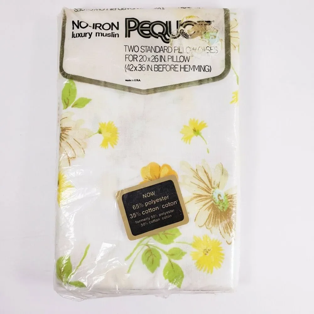 Vintage Requot 2 Standard Pillowcases No Iron Luxury Muslin Yellow Flowers Daisy